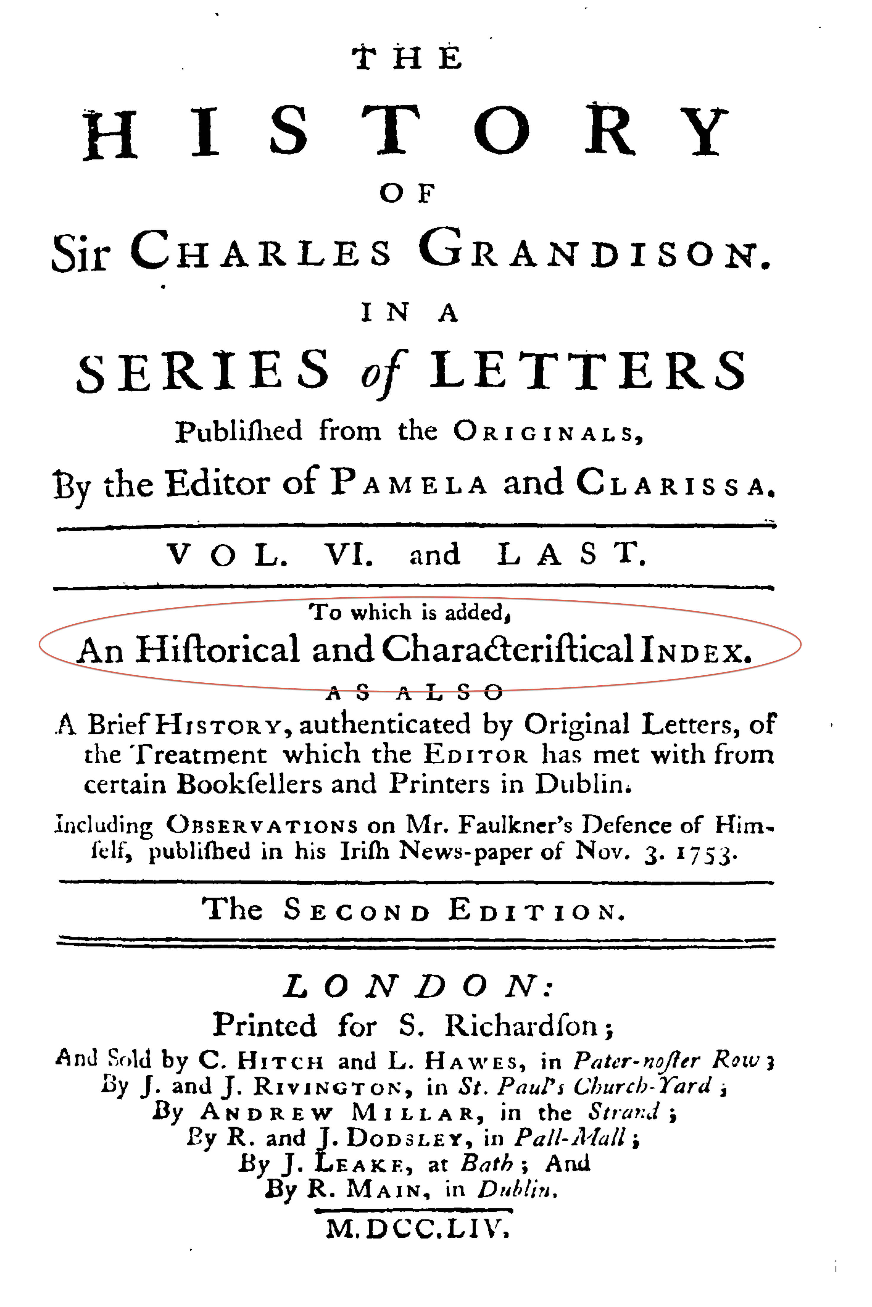 Title Page of The History of Sir Charles Grandison, 2nd edition